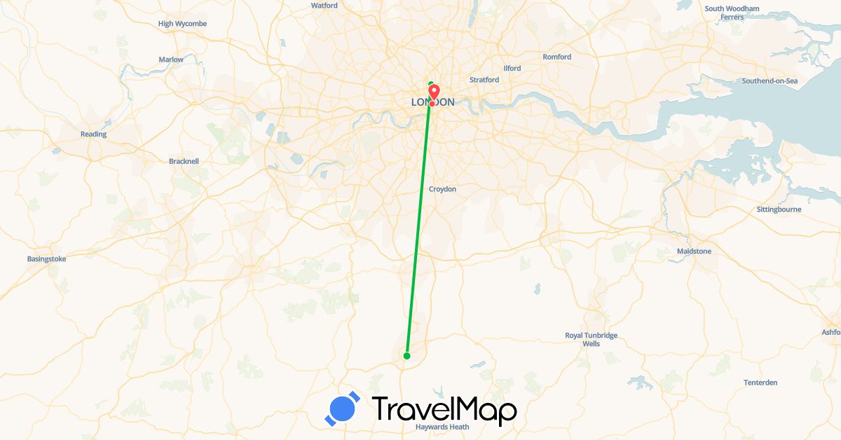 TravelMap itinerary: bus, plane, hiking in United Kingdom (Europe)